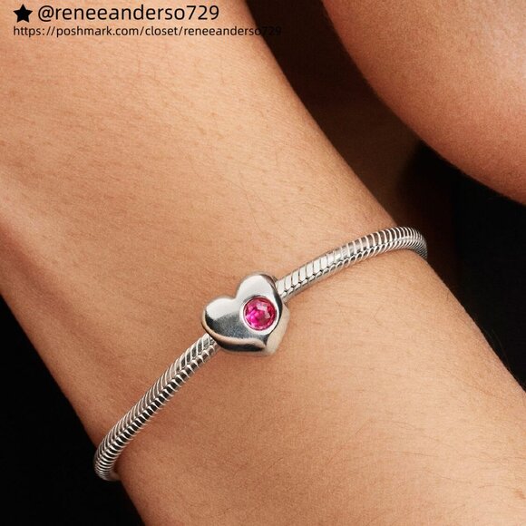 Pandora Engravable Pink Stone Heart Charm - Picture 3 of 5